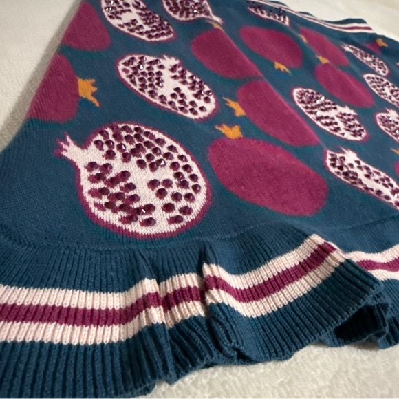 QUEEN OF SPARKLES Teal and Magenta Pomegranate Mini sweater Skirt rhinestone - Picture 4 of 9